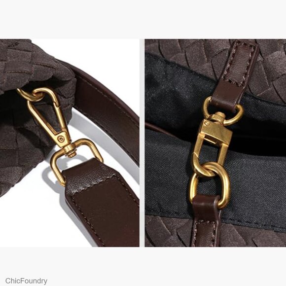 Woven Suede Hobo Bag Tote Shoulder Bag for Work Travel - Picture 4 of 5